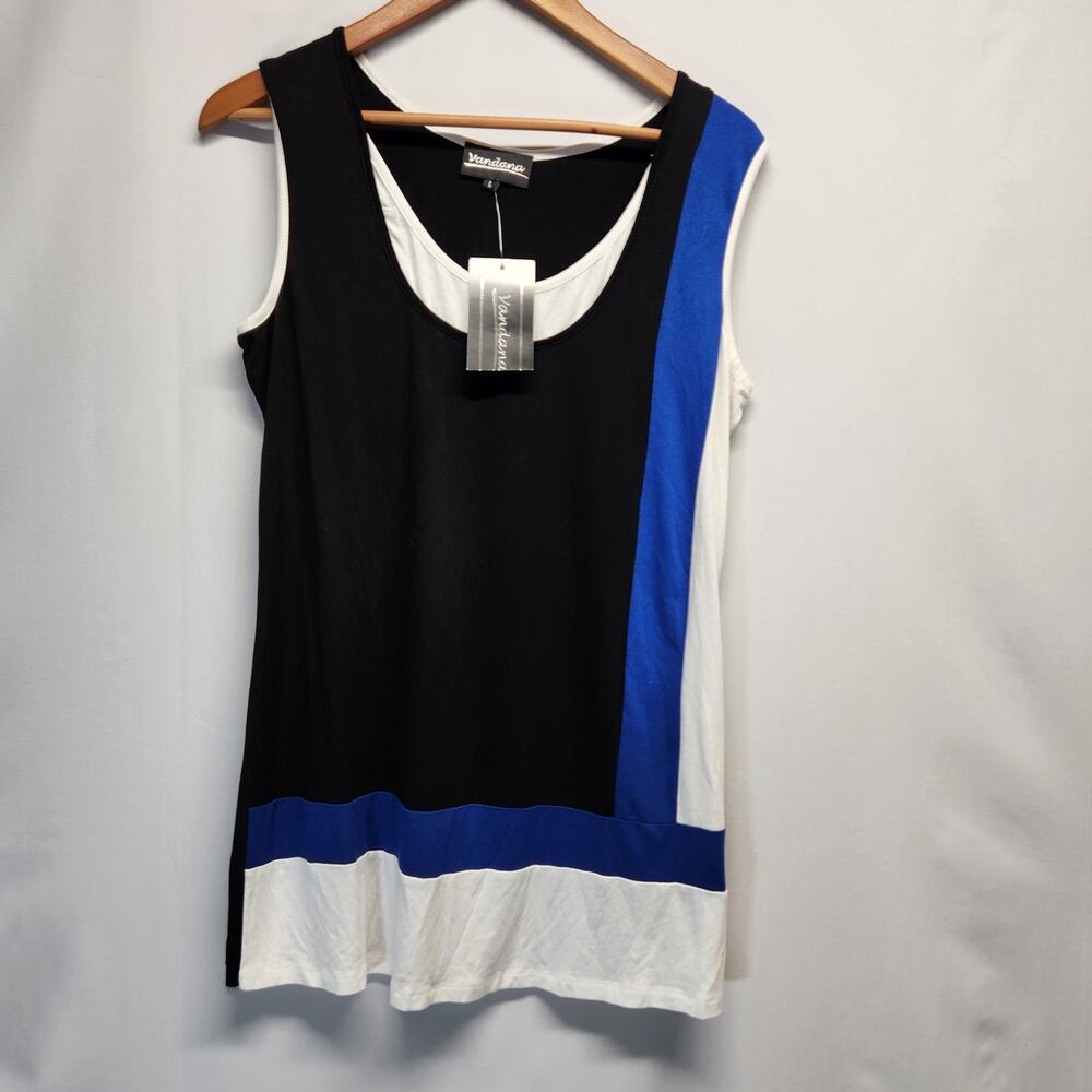 Vandana Women's Size Large NWT Sleeveless Colorblock Tank Black Blue White